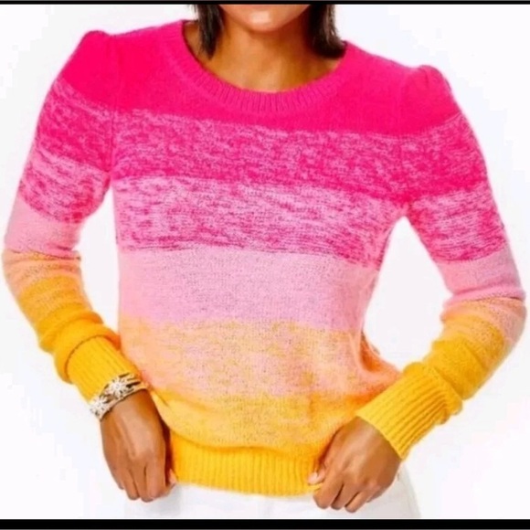 Lilly Pulitzer Olinia Wool Blend Sweater Pink Grenadine Marbled Ombre size M - Picture 1 of 4
